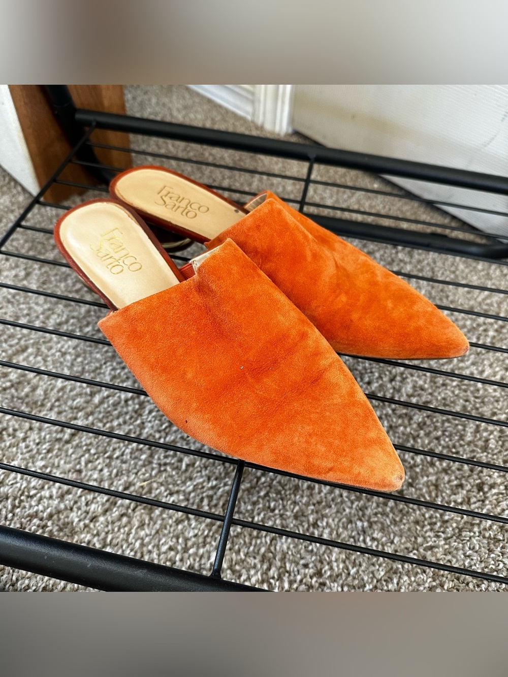 Franco Sarto Orange Velvet Pointed Mules